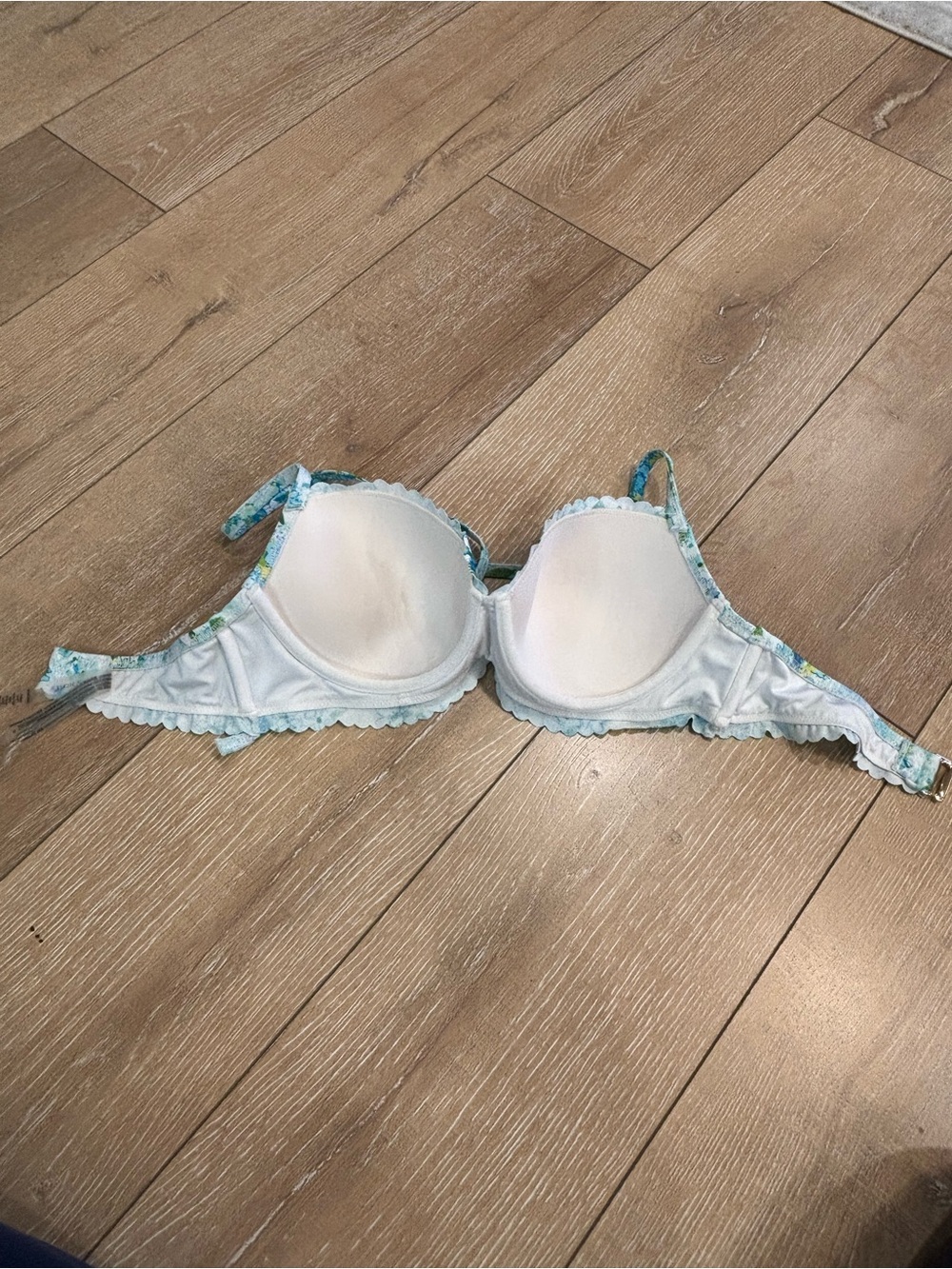 Victoria’s Secret Floral Bandeau Bikini Top 34D Blue Ruffle Swim Top Halter - Picture 3 of 6